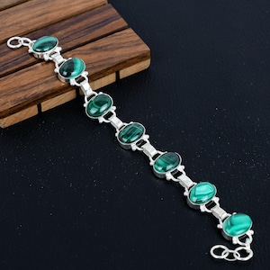 Malachite Bracelet, 925 Silver Bracelet, Charm Jewelry, Women Jewelry, Beautiful Bracelet, Silver Bracelet, Malachite Gems, Anniversary Gift