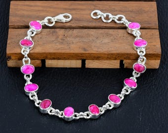 Pink Ruby Bracelet Silver Bracelet Ruby Gemstone Handmade Silver Bracelet, Jewelry Ruby Bracelet, Gift For Wife,