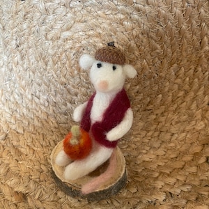 Needle Felted Mouse with Acorn Hat