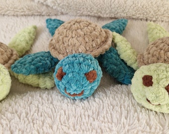 Handmade crochet amigurumi soft water turtle with embroidered eyes