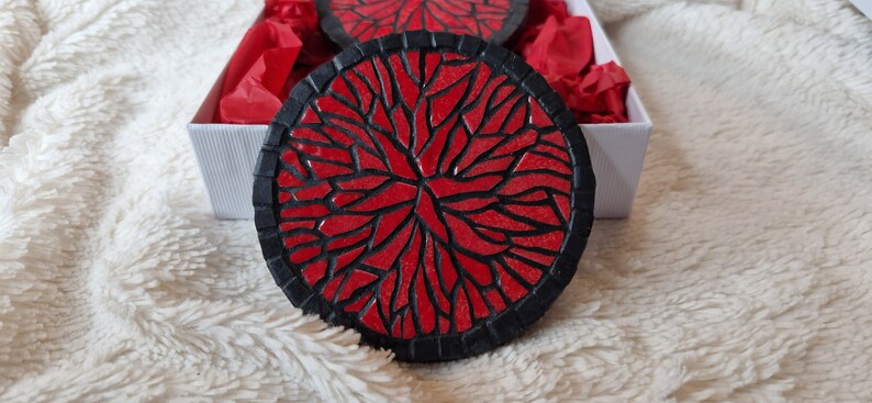 2 red and black mosaic coasters image 1