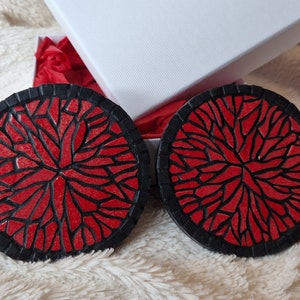 2 red and black mosaic coasters image 2