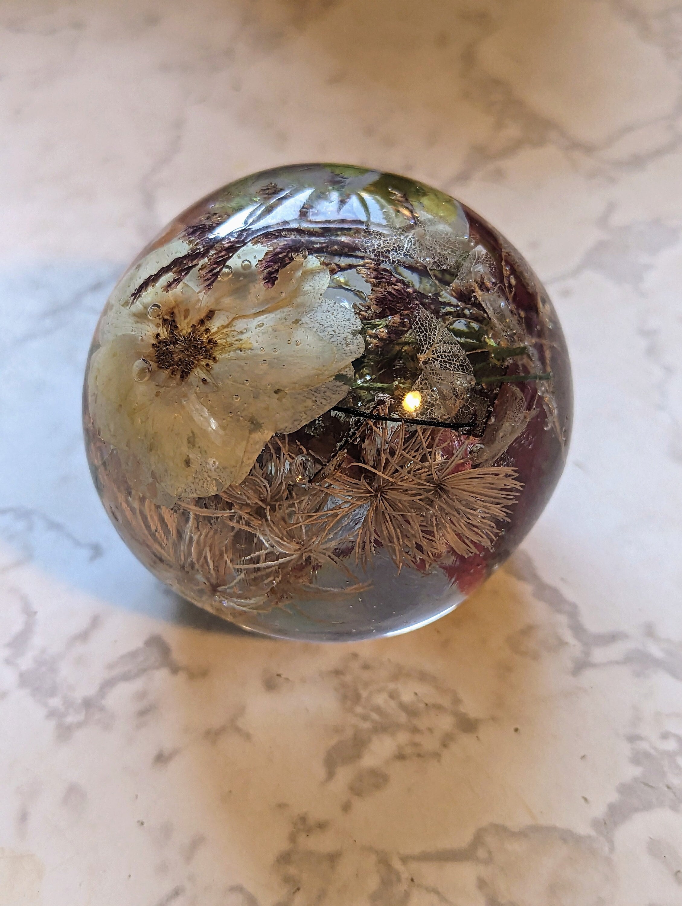 Sustainable Plant Based Eco-Resin Sphere Paperweight - Golden Moss