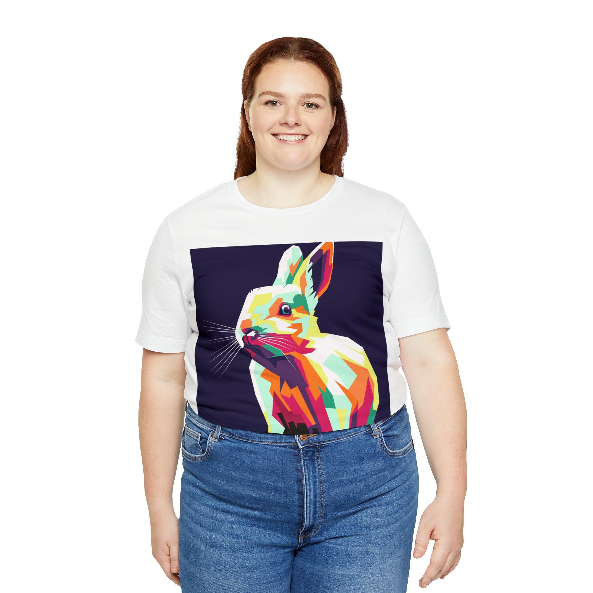 Camiseta con cuello en V para mujer con diseño de conejo de Pascua para amante de los conejos, Negro Camiseta con cuello en V para mujer con diseño de conejo de Pascua para amante de los conejos, Negro
