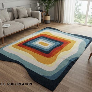 Multi Colored Hand-Tufted Vibrant Color Rug Modern Style Wavy Rug 5x8 6x9 7x10 8x10 9x12 Large Area Bedroom, Living Room ,Office, Kids Room