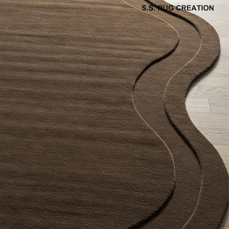 Chocolate Brown Wool Area Rug: Hand-tufted Amoeba Shape - Etsy