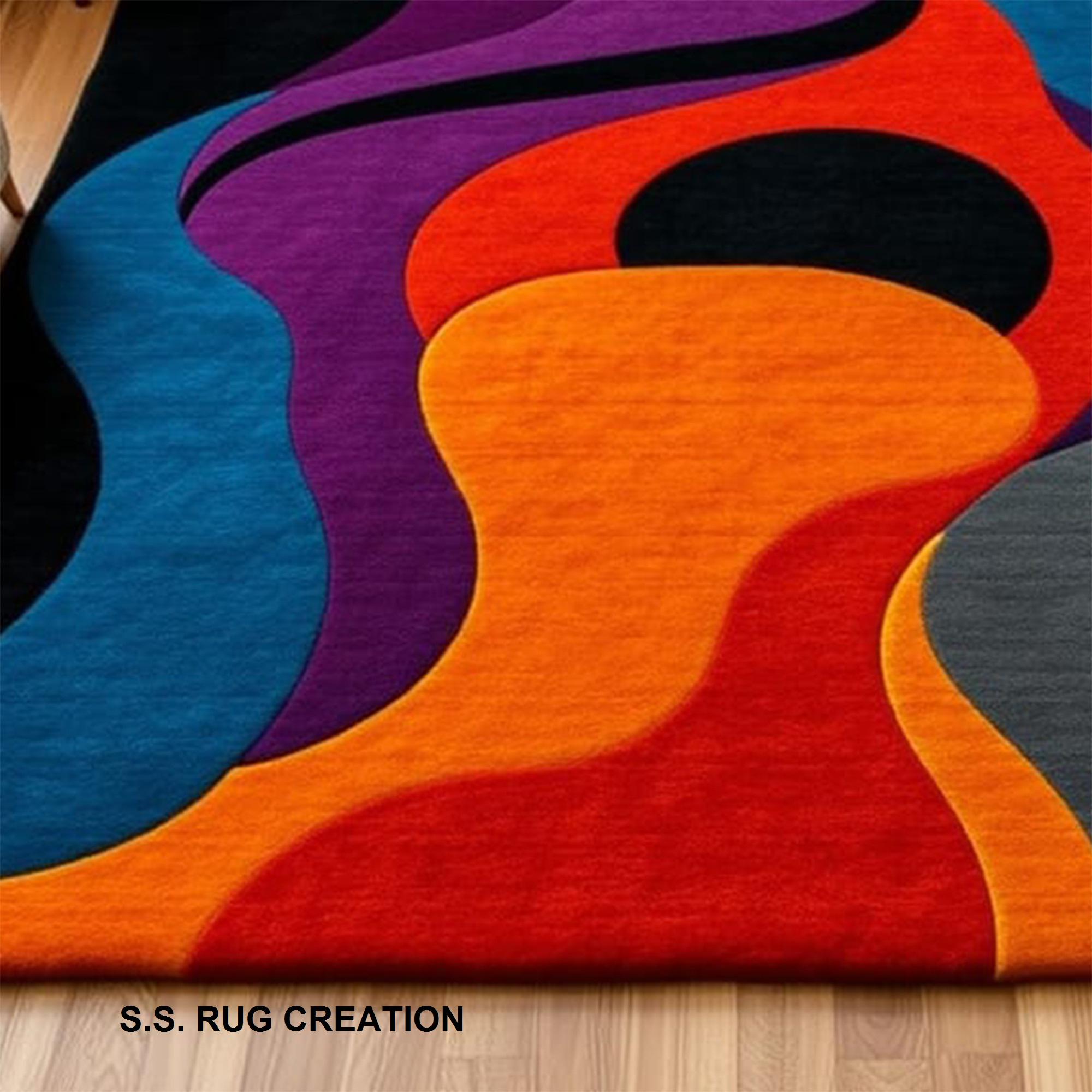 Handmade Hand Tufted Wool Area Rug Colorful Abstract Modern Luxury ...