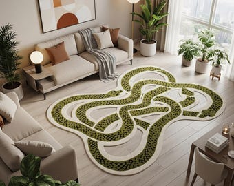 Hand Tufted Wool Snake Rug: Irregular Shape, Minimalist Design