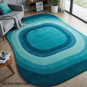 Nuevas alfombras modernas de diseño turquesa hechas a mano, 100 % lana fina, para sala de estar, dormitorio, comedor, color turquesa multicolor, 3 x 5, 4 x 6, 5 x 7, 5 x 8.