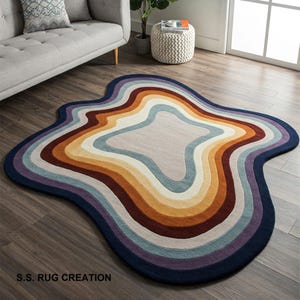 Wave Irregular Shape Hand Made Tufted Rugs 100% Fine Wool For Living Room Bed Room Dining Room Color Multi 4x4,5x5,6x6,7x7,8x8,9x9,10x10....