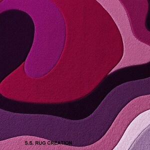 Tappeto astratto ondulato in rosso e rosa – Tappeto moderno irregolare per l'arredamento del soggiorno immagine 4