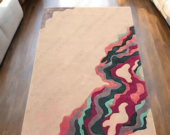 Handmade Tufted Wool & Silk Rug: Beige Abstract Design