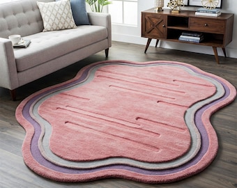Pink Irregular Wool Area Rug: Hand Tufted Modern Rug