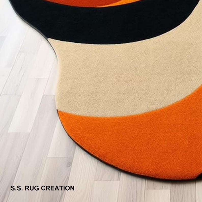 Modern Abstract Rug – Wavy Multicolor Design in Red, Orange, Black & Beige For Living Rooms image 2