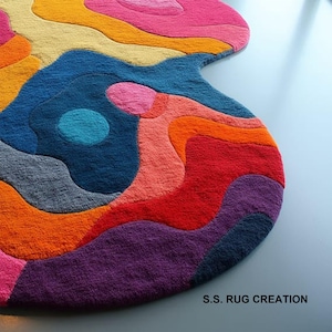 Hand-tufted Wool Rug, Irregular Shape Area Rug, Amoeba Abstract Rug ...