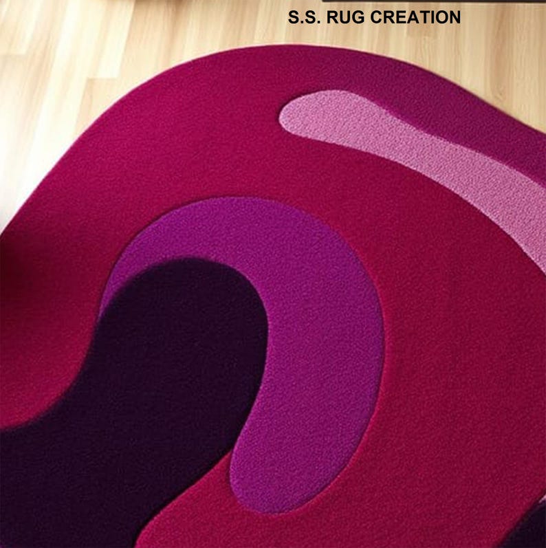 Tappeto astratto ondulato in rosso e rosa – Tappeto moderno irregolare per l'arredamento del soggiorno immagine 6