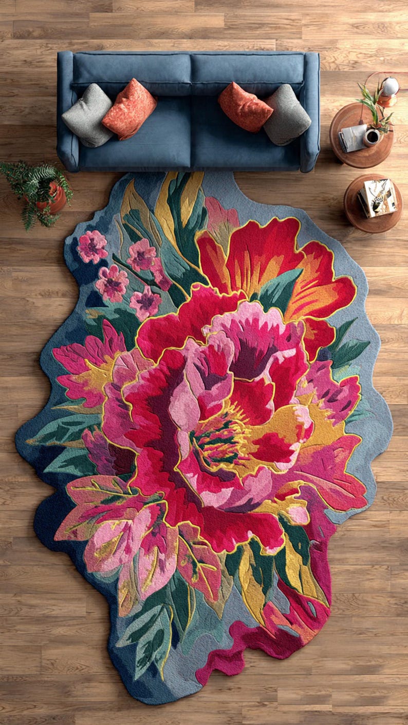 Hand-tufted Wool Peony Rug: Vibrant Floral Boho Decor - Etsy
