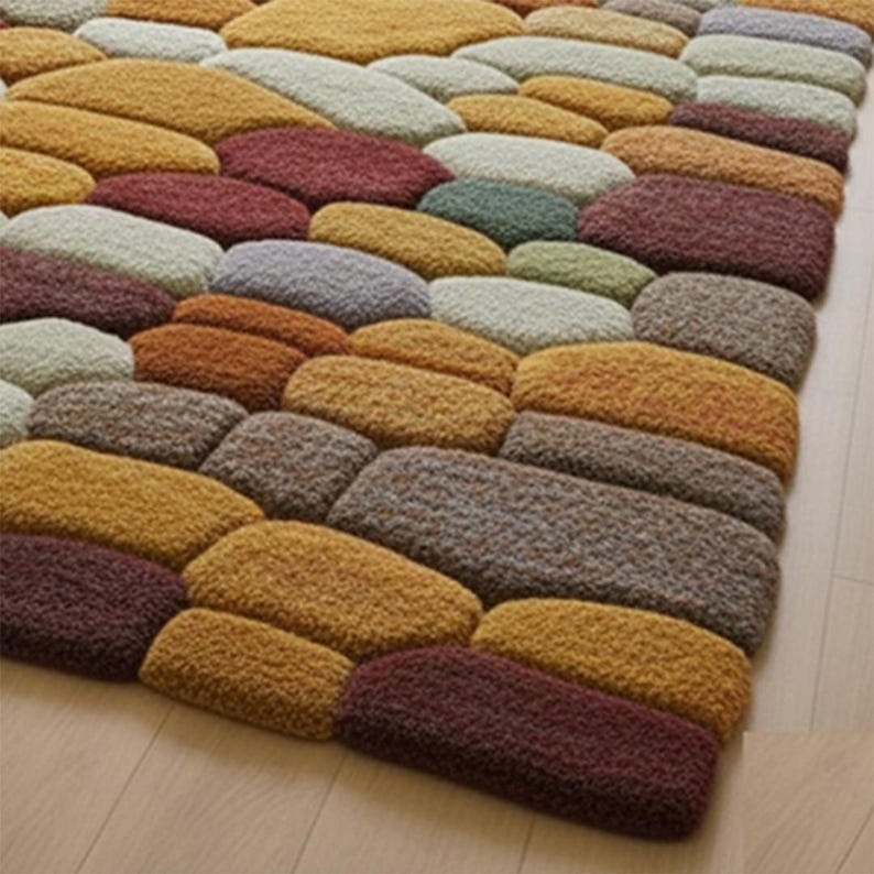 Hand Tufted 3D Pebble Rug Earthy Patchwork Wool Area Carpet Modern Home ...