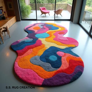 Irregular Shape Abstract Design Hand Tufted Rugs For Living Room, Bed Room, Dining Room, Drawing Room, And For Any Room Color Multi