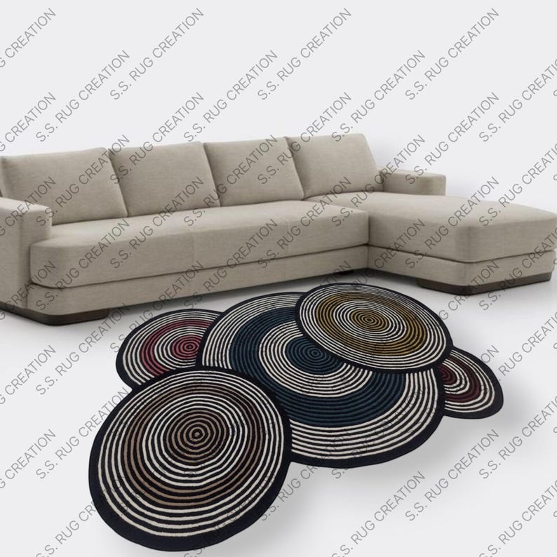 Irregular Round Shape Hand Tufted Wool Area Rugs for Living & Bedroom ...