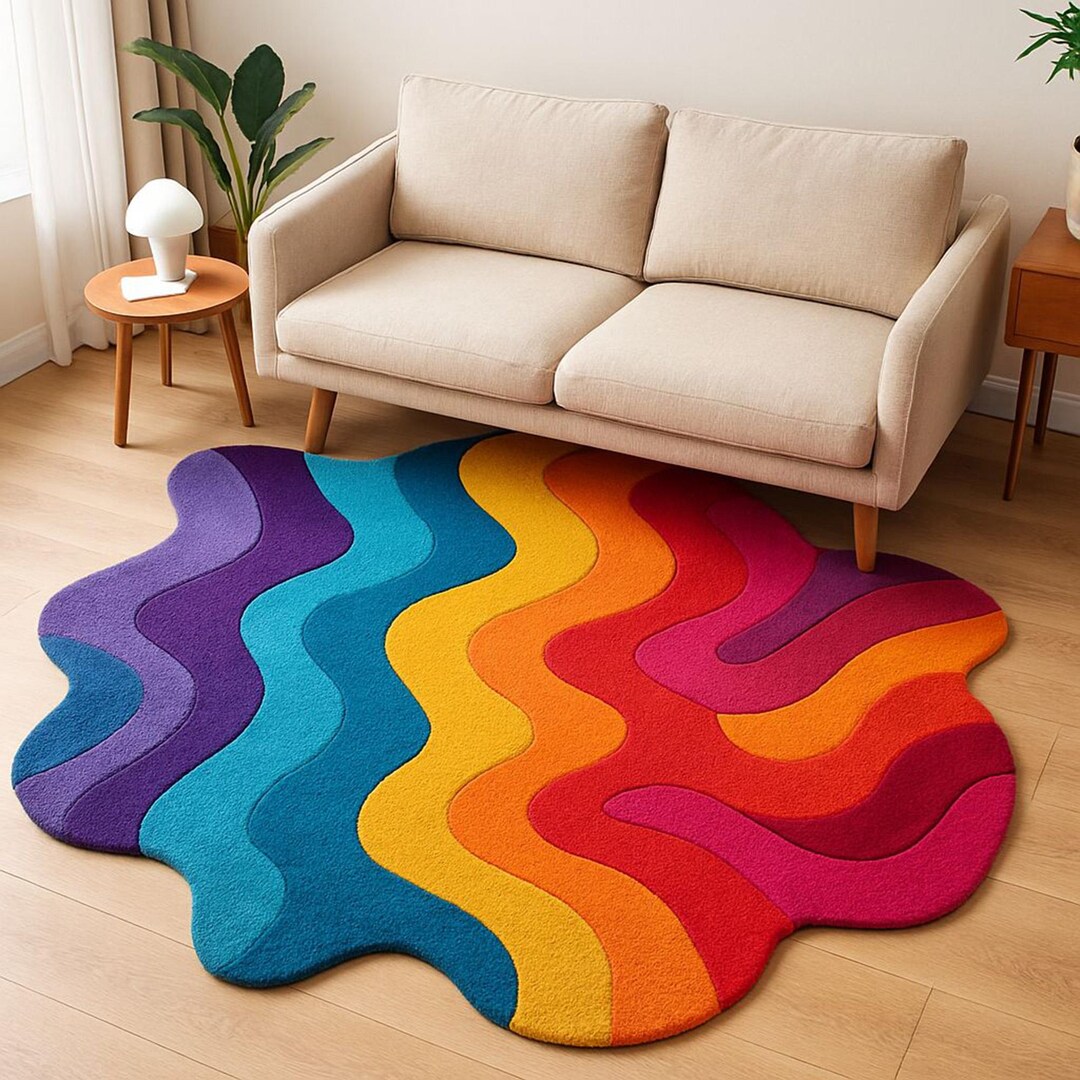 Hand-tufted Irregular Rainbow Rug: Wavy NZ Wool Area Rug - Etsy
