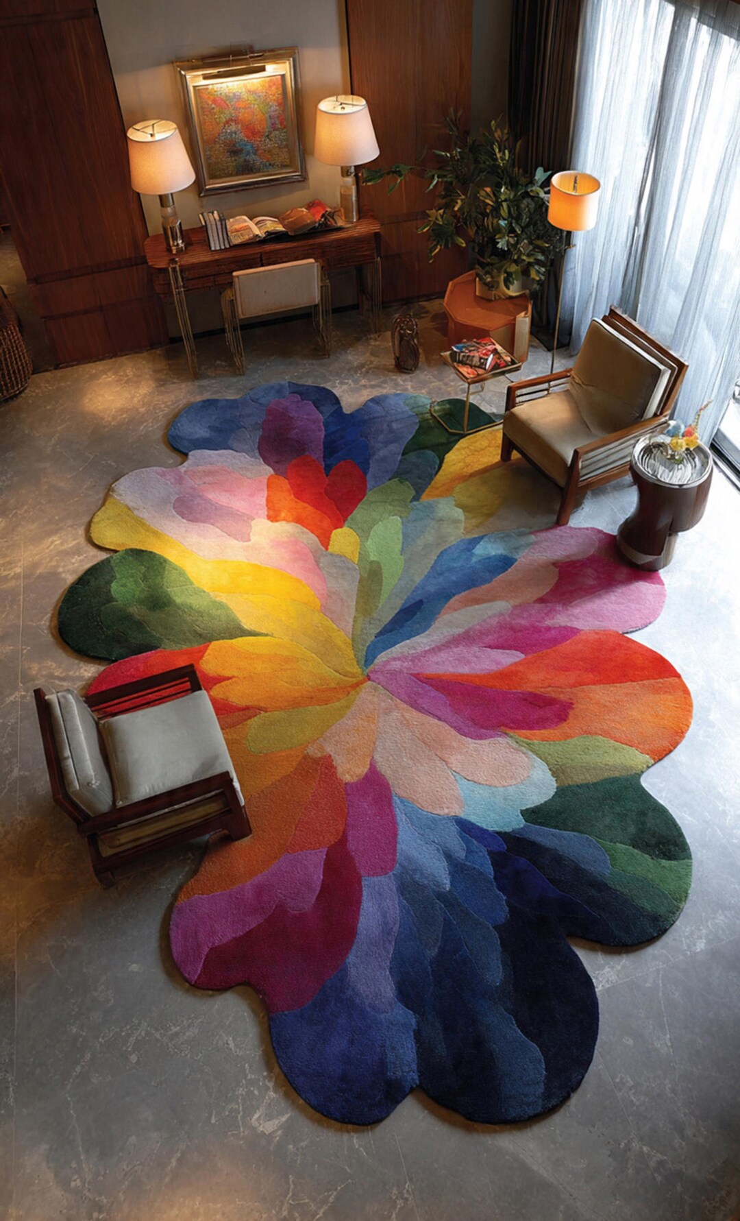 Colorful Button Rug Colorful Petal Rug With Scalloped Edge – Artistic Statement for Modern ...