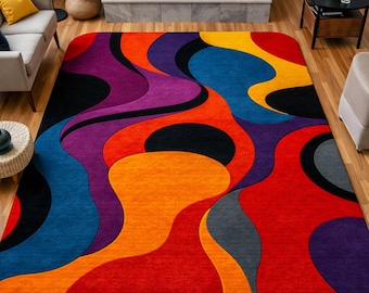 Hand-Tufted Wool Rug: Vibrant Modern Wavy Design