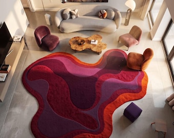 Wool Area Rug, Irregular Abstract Tufted Carpet, Sculptural Shape | Handcrafted In India - Sizes 4x6 To 10x14