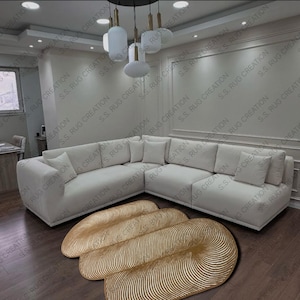 Brown & White Irregular Shape Hand Tufted 100% Wool Area Rugs For Bedroom Authentic, Minimalist Tufted Rug,4x6,5x8,6x9,7x10,8x10,9x12,10x14.
