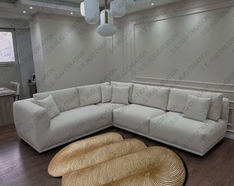 Brown & White Wool Area Rug: Irregular Hand-Tufted Minimalist Rug