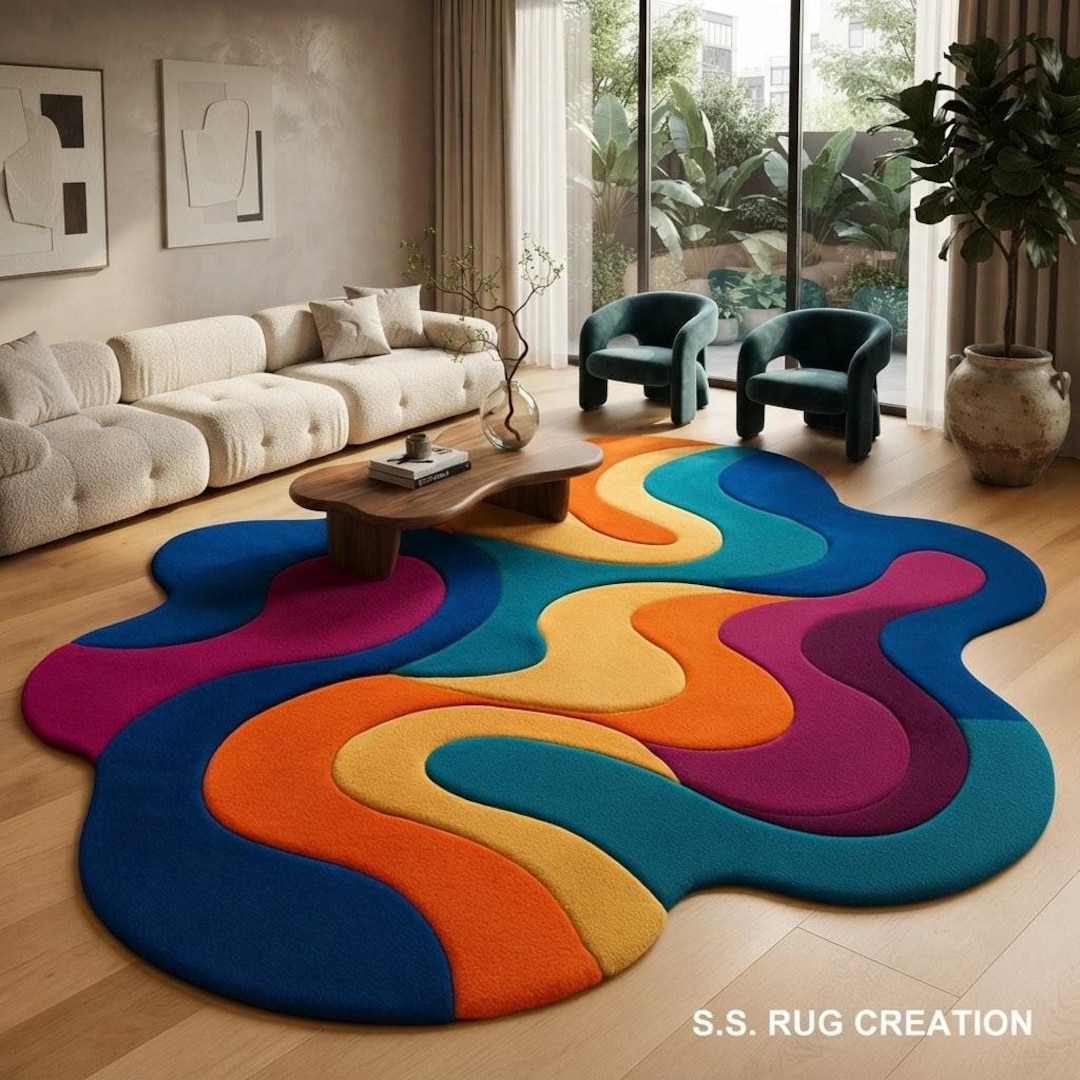 Handmade Tufted Wool Area Rug Colorful Abstract Irregular Modern Luxury ...