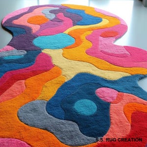 Hand-tufted Wool Rug, Irregular Shape Area Rug, Amoeba Abstract Rug ...