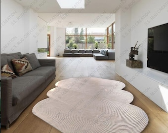 White Amoeba Wool Rug: Hand-Tufted Minimalist Area Rug