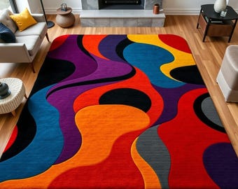 Tappeto astratto vibrante: design moderno multicolore audace per soggiorni artistici