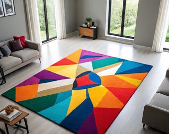 Colorful Geometric Rug – Modern Abstract Area Carpet for Vibrant Living Room Decor