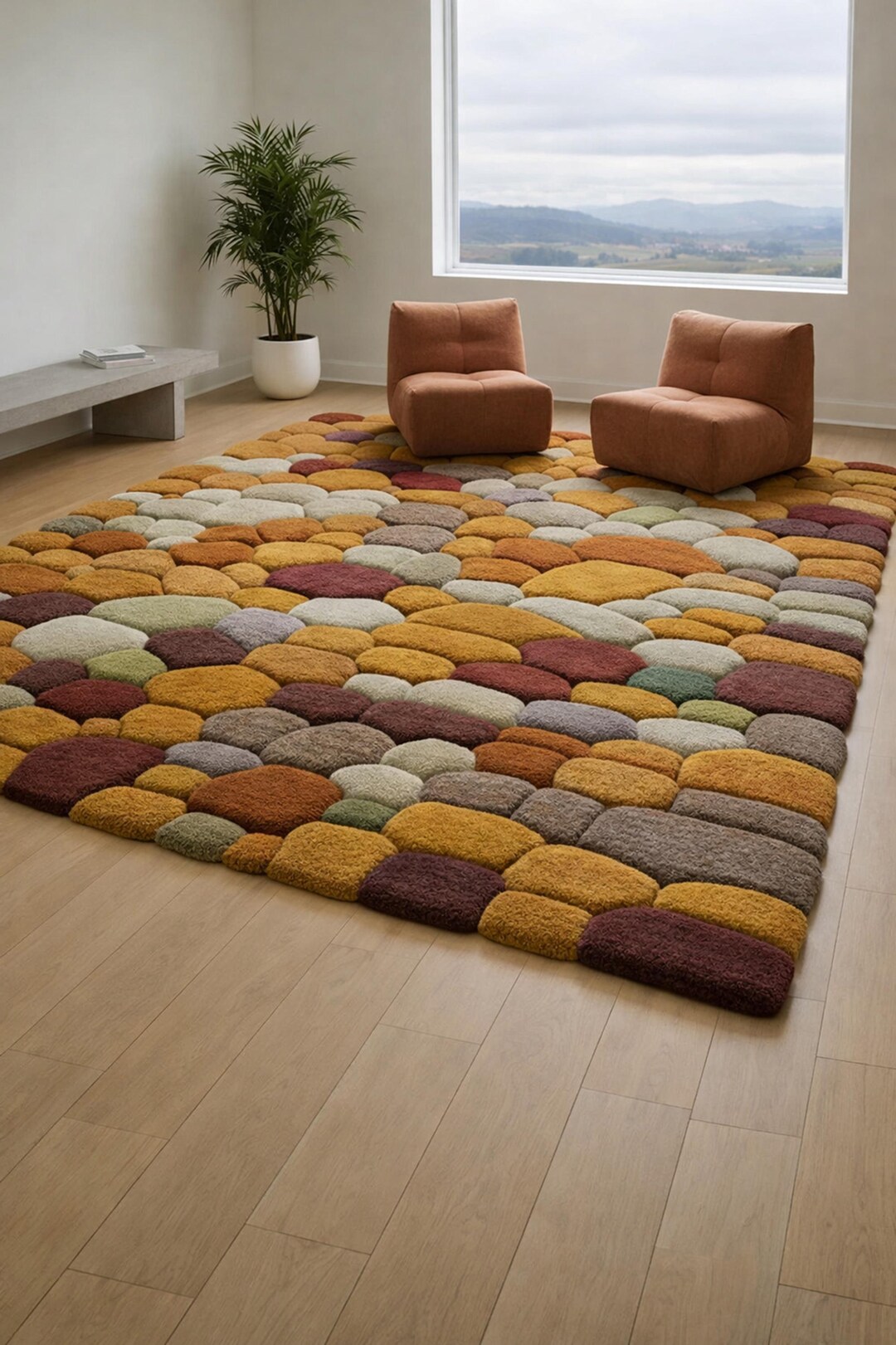 Hand Tufted 3D Pebble Rug Earthy Patchwork Wool Area Carpet Modern Home ...