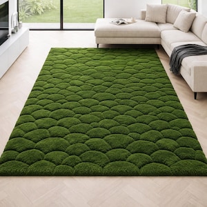 Moss grass Tufted Rug: 3D Pebble bubble Design, Nature-Inspired Floor Decor