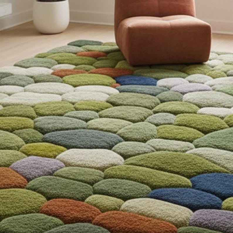 Hand Tufted Multicolor Pebble Rug Eco Forest 3D Texture Modern Living ...
