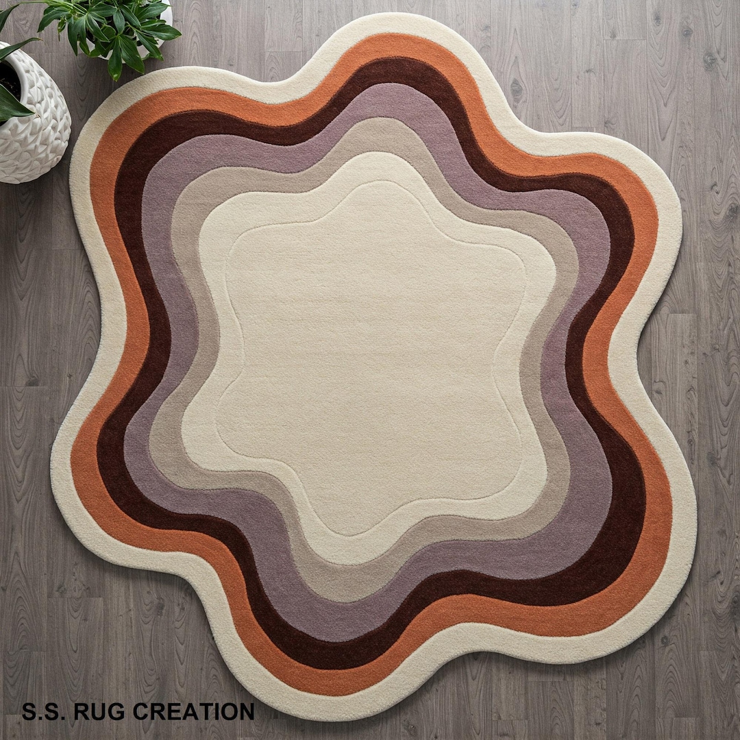 Wavy Small Rug Handmade Retro Wavy Tufted Rug Irregular Shaped Terracotta Mauve Brown ...