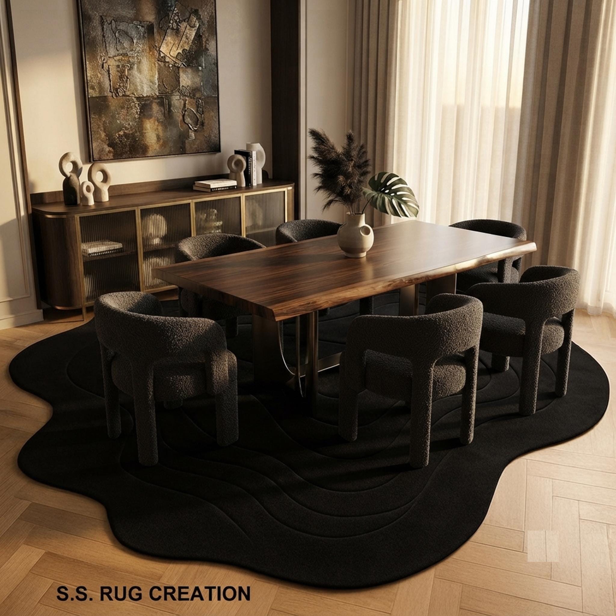 Buy Handmade Black Organic Wool Area Rug Irregular Modern Sculpted