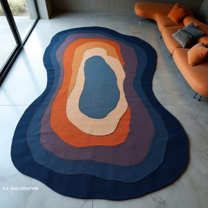 Tappeto in lana annodato a mano: forma irregolare multicolore, tappeto moderno