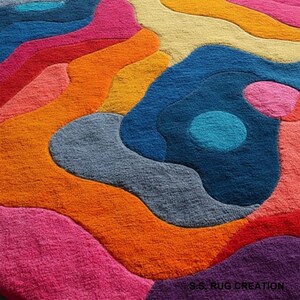 Hand-tufted Wool Rug, Irregular Shape Area Rug, Amoeba Abstract Rug ...