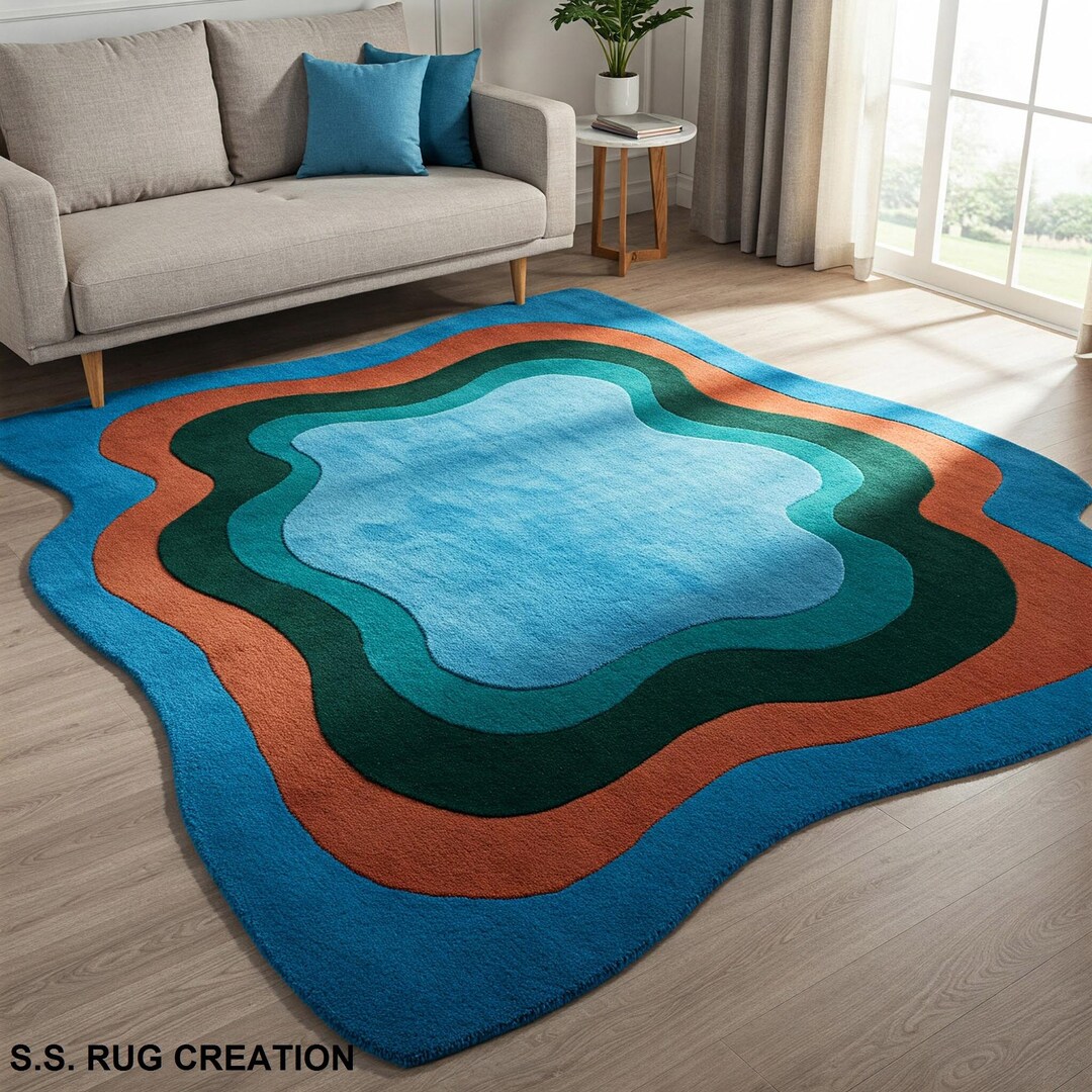 Colorful Abstract Irregular Rug Modern Wavy Shape Hand Tufted Area Rug ...
