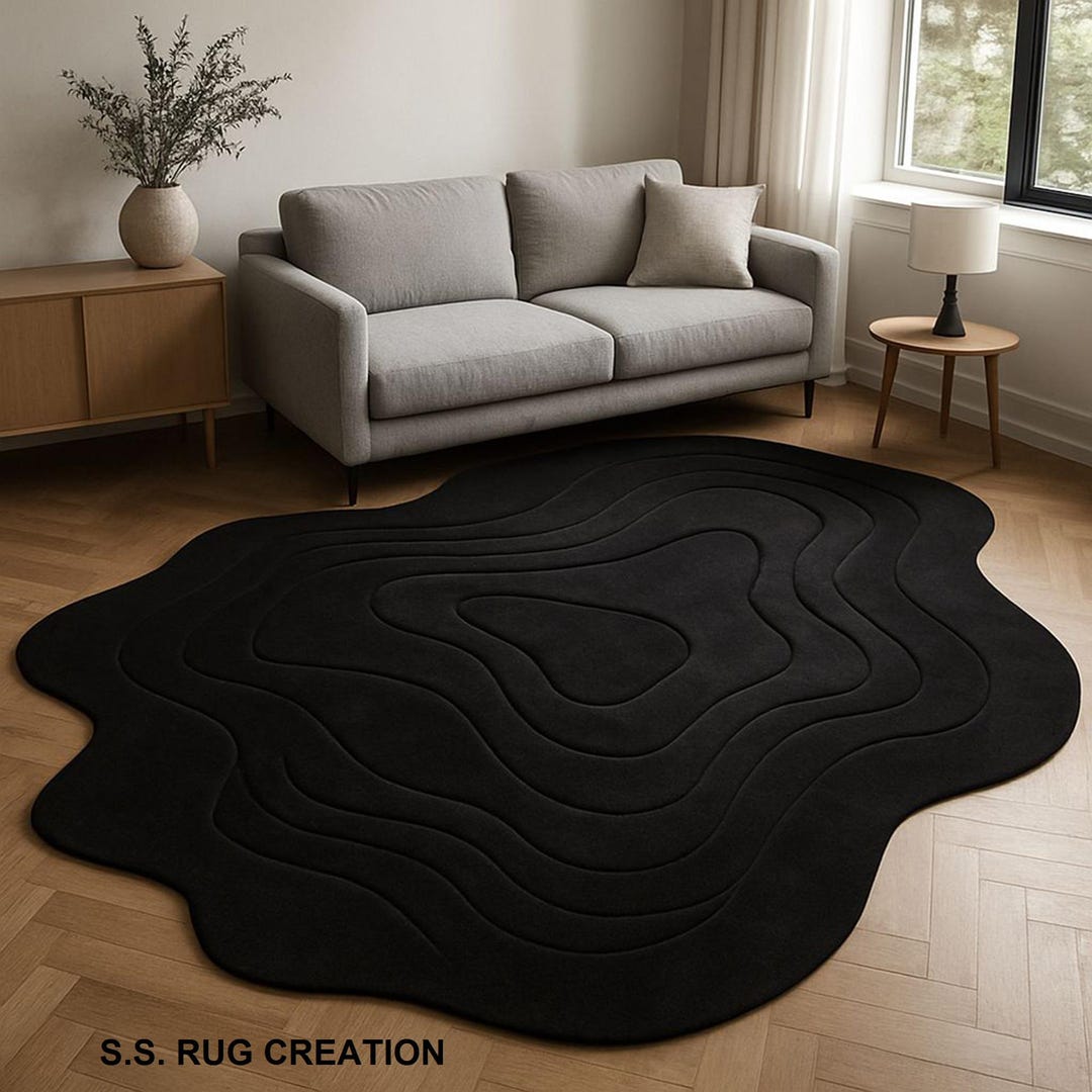 Amorph Rugs Black Amoeba Rug: Hand-tufted Woolen Irregular Rug - Etsy