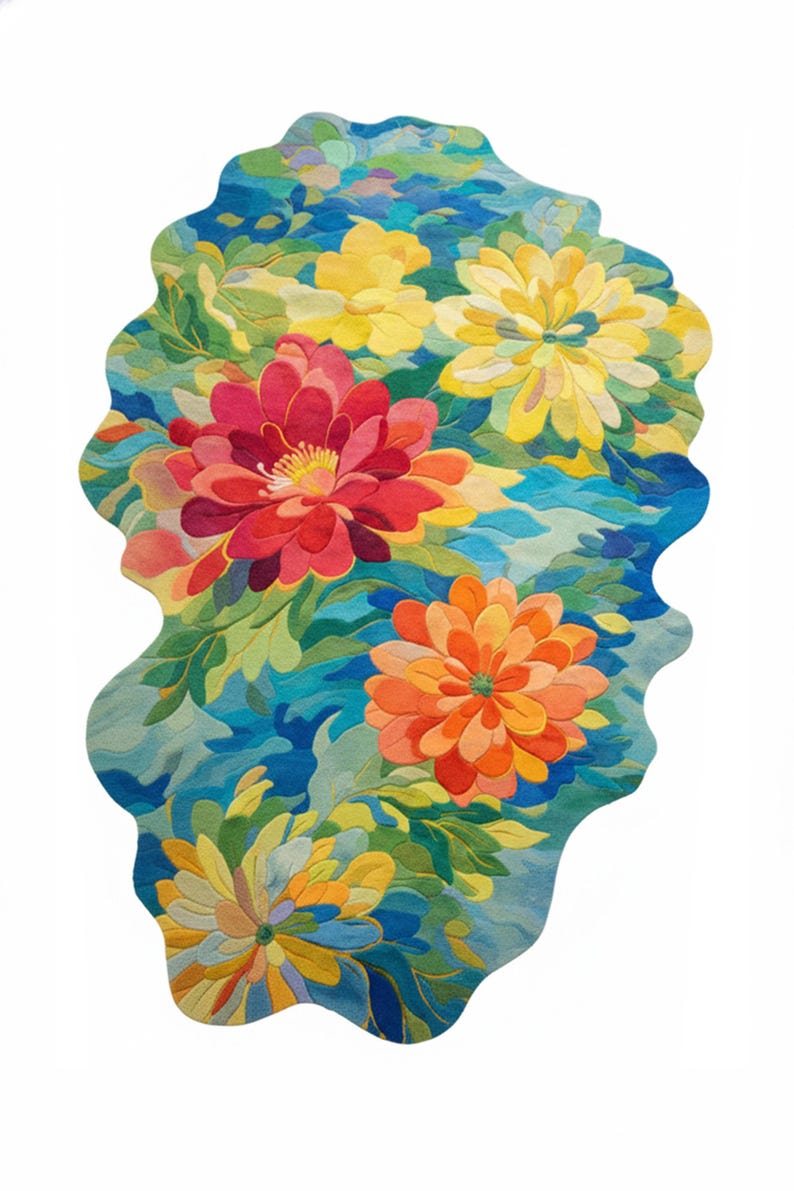 Vibrant Floral Rug with Irregular Shape – Artistic Statement for Modern City Living Rooms image 7