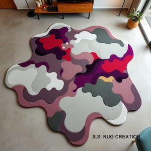 Colorful Amoeba Irregular shape Hand Made Tufted Rugs 100% Fine Wool For Living Room Bed Room Dining Room Color Multi  4x4,5x5,6x6,7x7,8x8,.