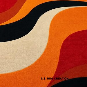 Modern Abstract Rug – Wavy Multicolor Design in Red, Orange, Black & Beige For Living Rooms image 4