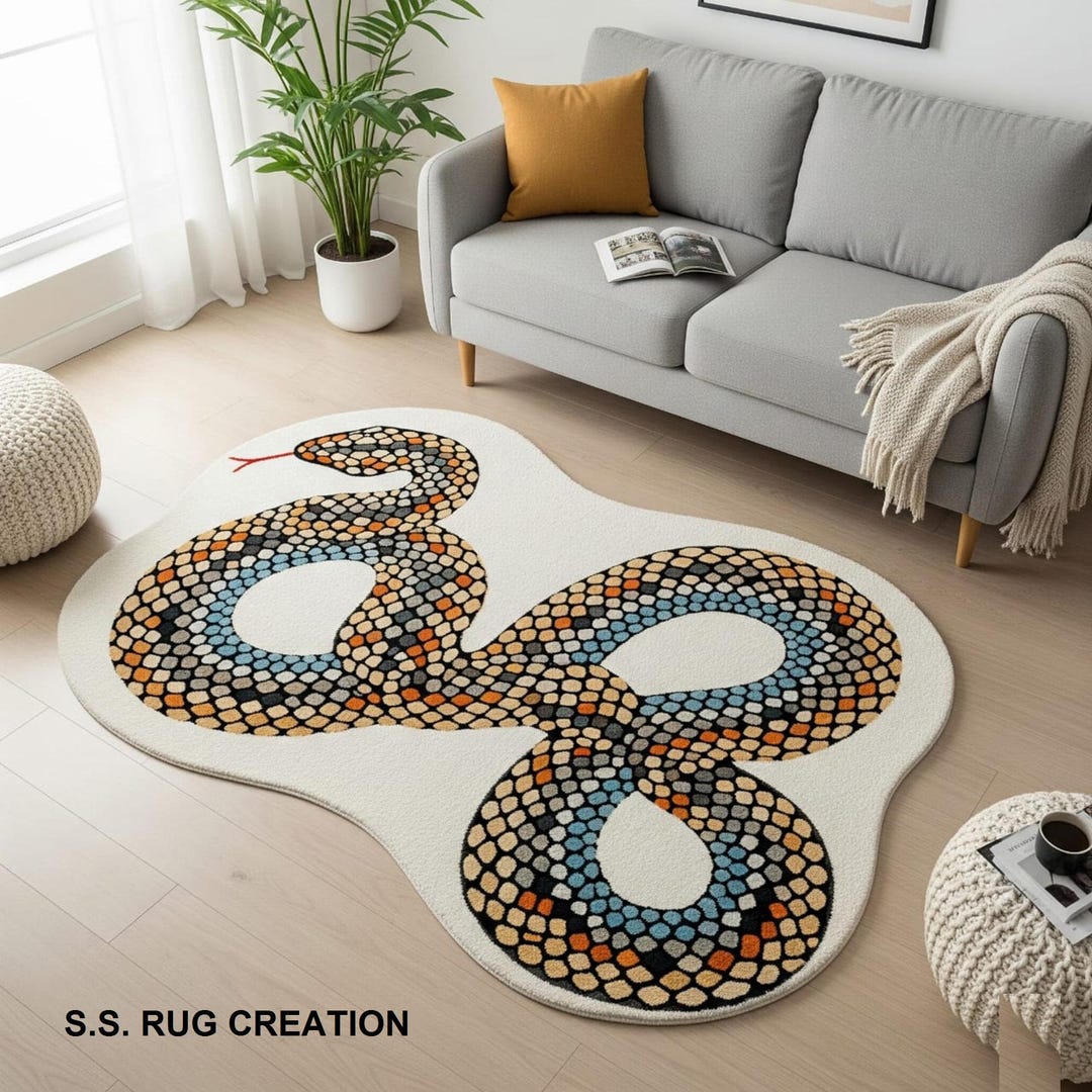 Handmade Tufted Snake Shape Area Rug Playful Coiled Serpent Design Wool ...