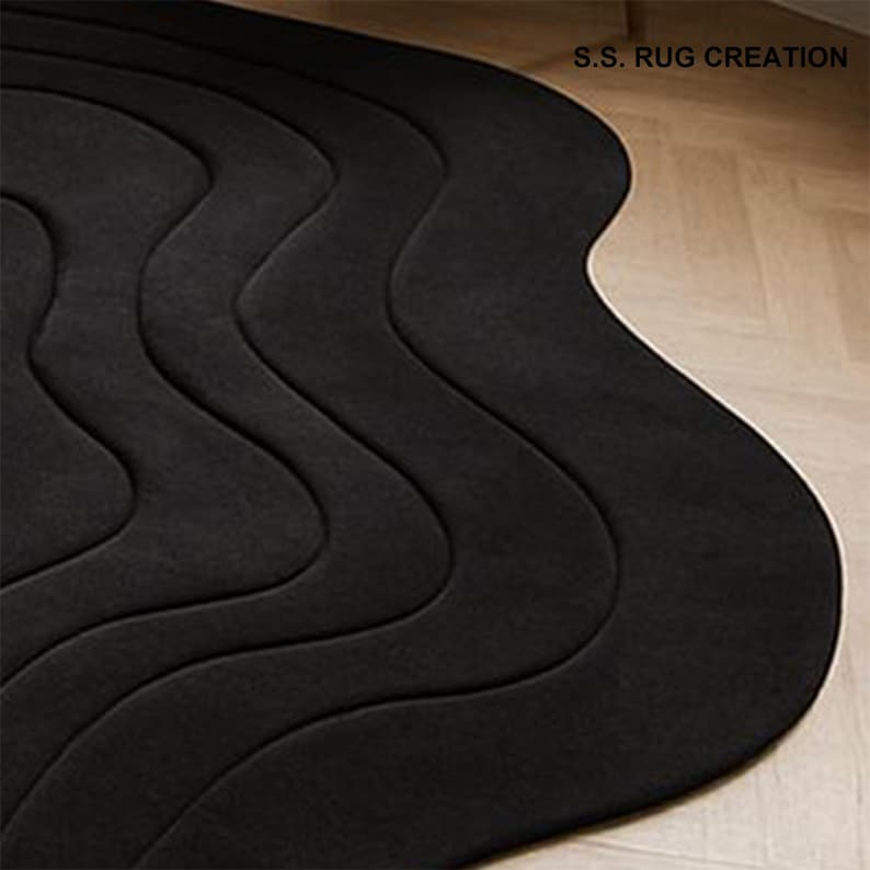 Black Amoeba Rug: Hand-tufted Woolen Irregular Rug - Etsy