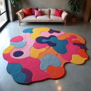 Amoeba Colorful Hand Made Tufted Rugs 100% Fine Wool For Living Room Bed Room Dining Room 3x3,4x4,5x5,6x6,7x7,8x8,9x9,10x10,11x11,12x12.....
